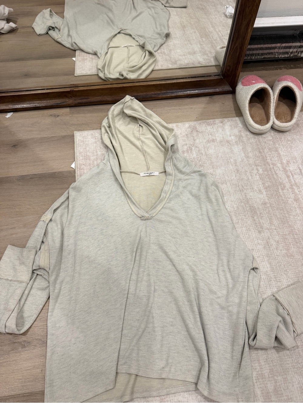 Project Social T Light Sage Hooded V-Neck Pullover